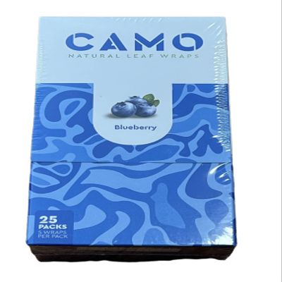 Camo Natural Leaf Rolling Papers Pre-wrap Full Box 25 Packs (5 sheets per pack) + RSV Scoop Card (Blueberry)
