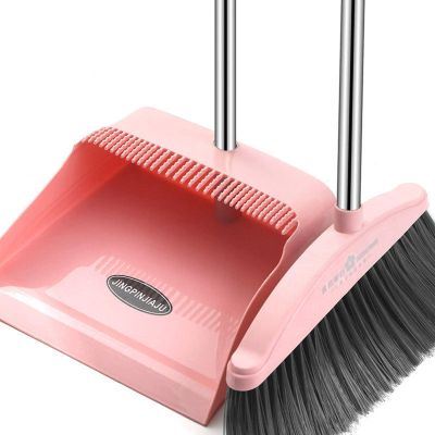 Broom and Dustpan Set for Home - Dust Pans with Long Handle - Outdoor Indoor for Home Kitchen Room Office,Must Haves for Home, Broom and Dust Pan Set with Long Handle,Pink