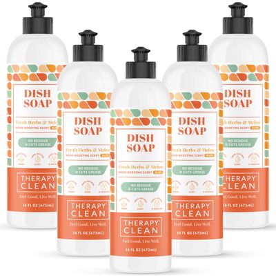 Therapy Clean Dish Soap Fresh Herb & Melon (6-Pack), Dishwashing Liquid, Dishwasher Soap, Natural Dish Soap Refill, Dishsoap, Dish Washing Liquids, Bottle Soap