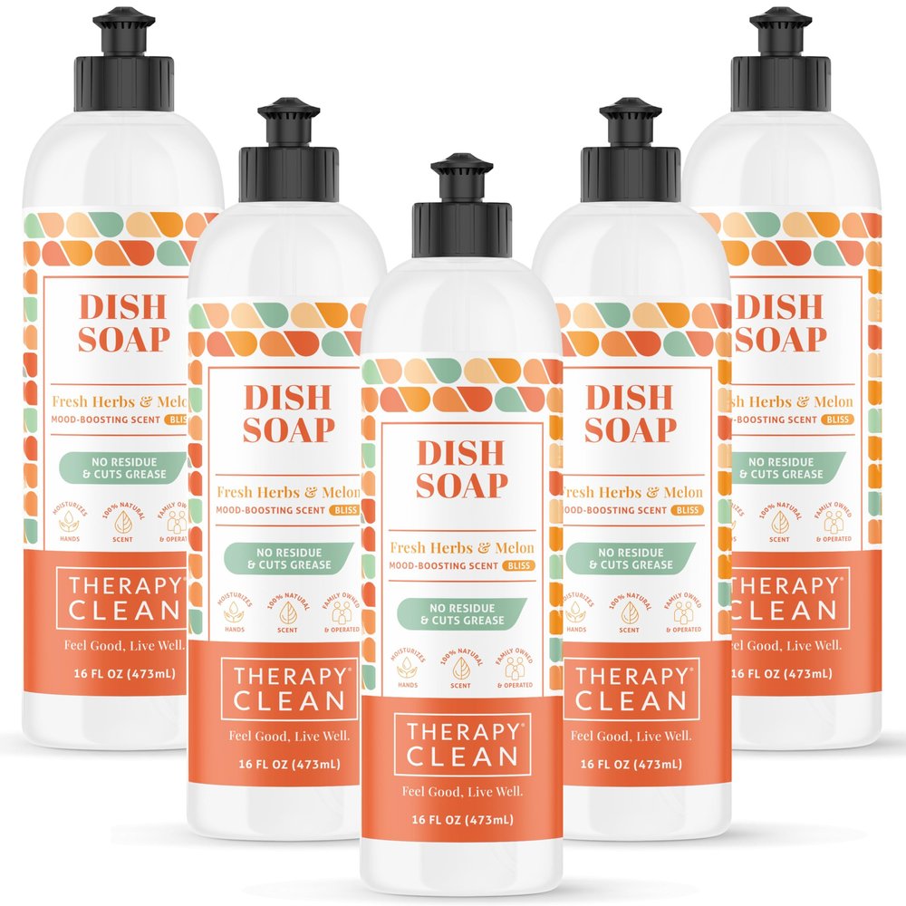 Therapy Clean Dish Soap Fresh Herb & Melon (6-Pack), Dishwashing Liquid, Dishwasher Soap, Natural Dish Soap Refill, Dishsoap, Dish Washing Liquids, Bottle Soap