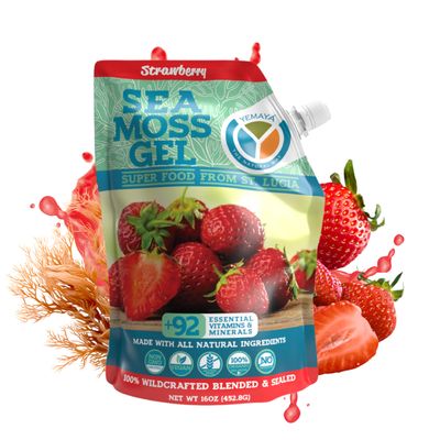 Yemay Organic Sea Moss Gel Organic Raw | Wildcrafted Seamoss Gel Enhanced with Real Fruit, Supports Immunity, Energy, Digestion, Hair, Skin & Nails | 16 oz, Strawberry Flavor