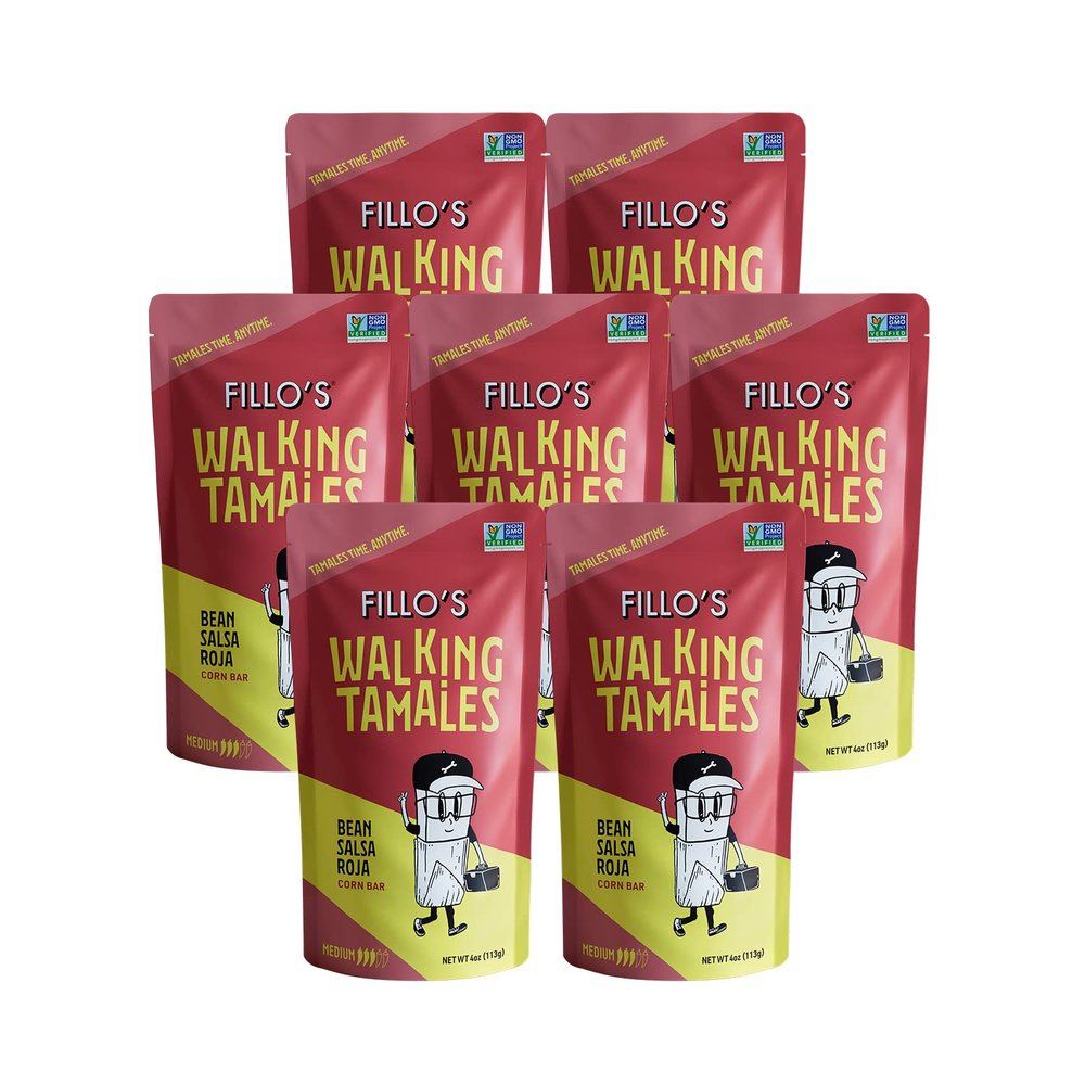 Fillo's Walking Tamales, Salsa Roja, Pk of 7, Ready-to-Eat, Delicious, Gluten-Free, Preservative-Free, No Added Sugar, Vegan Friendly, Microwavable Meals, Non-GMO