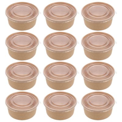 Zerodeko 25pcs Disposable Kraft Paper Bowls Lids for Takeaway Soup Cups Food Containers for Soup Salad Rice and Desserts