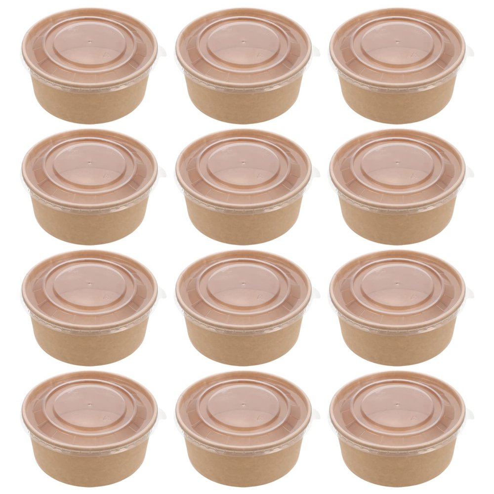 Zerodeko 25pcs Disposable Kraft Paper Bowls Lids for Takeaway Soup Cups Food Containers for Soup Salad Rice and Desserts