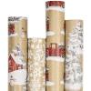 RUSPEPA Christmas Wrapping Paper, Kraft Paper - Snowflake, Snowman, Red Truck and Christmas Tree - 4 Rolls - 30 inches x 10 feet per Roll view 1