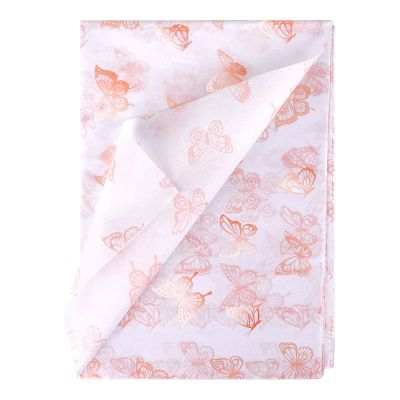 KINBOM 30pcs 35 x 50cm/ 13.8 x 19.7 inch Butterfly Tissue Paper, Rose Gold Wrapping Paper Sheets Metallic Packing for DIY Crafts Baby Showers Birthday Wedding Gift Bags