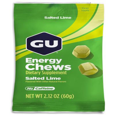 GU Energy Chews, Salted Lime Energy Gummies with Electrolytes, Vegan, Gluten-Free, Kosher, Caffeine-Free, and Dairy-Free On-The-Go Energy for Any Workout, 12 Bags (24 Servings Total)