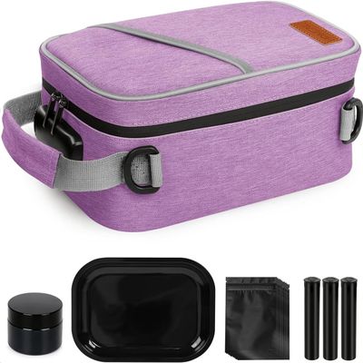 HOMEAL Smell Proof Bag, Purple, 10 x 7 x 4.5 inches, 3 Compartments, Zipper Closure, Web Handle, Unisex, Polyester, Stash Box