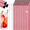 36 Pack Heart Shape Metal Straws Reusable Stainless Steel Drinking Straws with 4 Cleaning Brushes for Tumblers Beverage Drinks Milkshake Cocktails (Pink) view 1