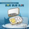 Pill Case Pill Box with Mirror Retro 2 Compartment Small Pill Case for Purse or Pocket Bronze Rectangular Pill Box or Vitamins, Fish Oil, Supplements, Pill Containe Travel GiftsWhite Blue Marble view 3