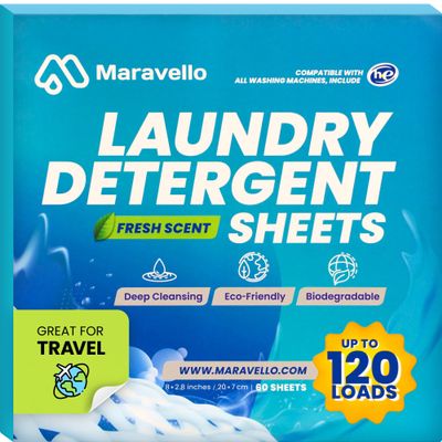 Maravello Laundry Detergent Sheets - 120 Loads, Fresh Scent, Hypoallergenic, Eco-Friendly, Plastic-Free Laundry Soap Sheets for Washer