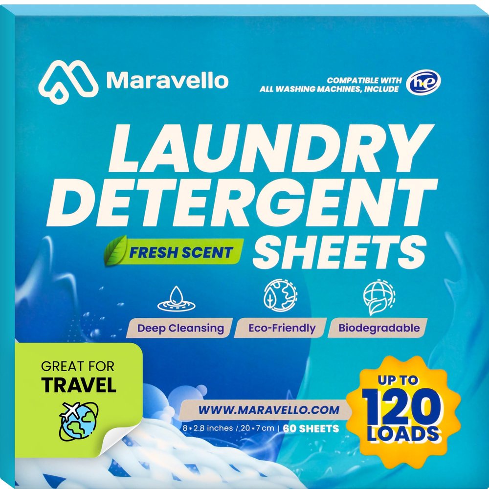 Maravello Laundry Detergent Sheets - 120 Loads, Fresh Scent, Hypoallergenic, Eco-Friendly, Plastic-Free Laundry Soap Sheets for Washer