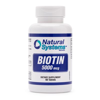 Biotin 60 Tablets 5000 mcg by Natural Systems | Biotin Hair Growth Support Pills | Hair Skin Nails Vitamins for Men and Women | Supplement Improves Cell Growth