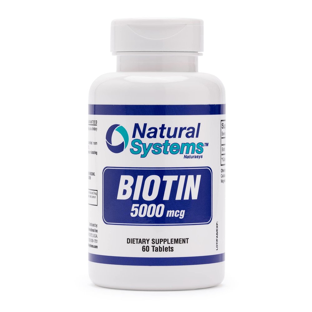 Biotin 60 Tablets 5000 mcg by Natural Systems | Biotin Hair Growth Support Pills | Hair Skin Nails Vitamins for Men and Women | Supplement Improves Cell Growth