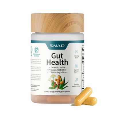 Snap Supplements Gut Health Supplement with Probiotics for Women & Men, Digestive Enzymes & Prebiotics - Turmeric, Aloe, Pylopass & Zinc, 50 Vegetarian Capsules