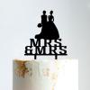 Wedding Lesbian Two Brides Silhouette Wedding Cake Decor with Pet Rustic Mrs And Mrs Cake Topper Family Wedding Cake Topper Two Names Topper Anniversary Baptism Cake Topper Black Acrylic, 6 Inch view 1