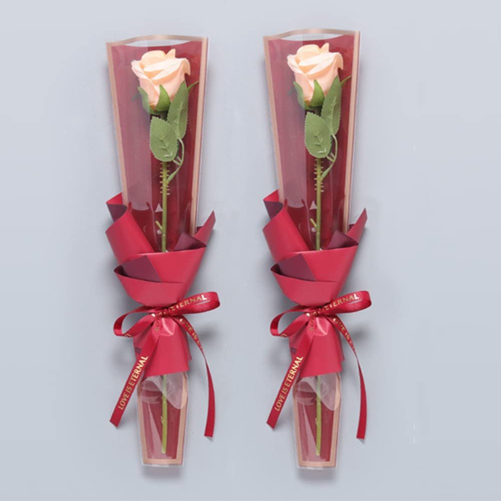 100 Pcs Clear Gold Edge Rose Packaging Bag Single Rose Packaging Bag, Waterproof Floral Wrapping Paper (red)
