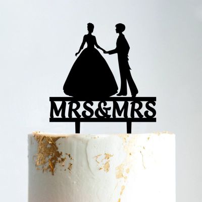Wedding Lesbian Travel Lesbian Silhouette Cake Topper with Pet Mrs And Mrs Lesbian Wedding Cake Topper For Two Woman Custom Initials Cake Topper Two Names Topper Black Acrylic, 6 Inch