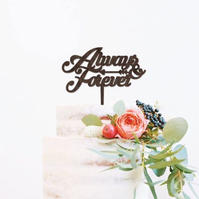 Always & Forever Brown Wood Wedding Cake Topper Mr And Mrs Cake Topper Gold Monogram Wedding Cake Topper Personalized Family Wedding Cake Topper Funny Cake Toppers for Wedding