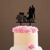 Mr And Mrs Cake Topper Bride And Groom with Pet Wedding Cake Topper Couple Silhouette Custom Cake Topper Personalized Name Script Cake Toppers for Wedding Black Acrylic, 6 Inch view 4