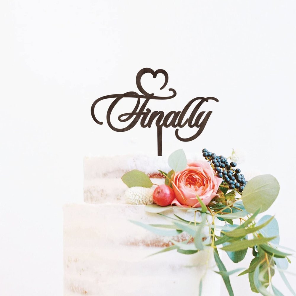 Finally Brown Wood Wedding Cake Topper Mr And Mrs Engagement Cake Topper Gold Cake Topper for Wedding Family Wedding Cake Topper Anniversary Cake Toppers