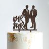 Gay Silhouette Wedding Cake Topper with Pet Mr And Mr Cake Toppers for Wedding Custom Wedding Cake Topper Groom And Groom Same Sex Wedding Topper Anniversary Cake Toppers Brown Wood, 6 Inch view 1