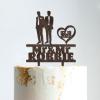 Two Men Silhouette Cake Topper with Pet Mr And Mr Gay Wedding Cake Topper For Two Men Personalized Wedding Cake Topper Two Names Topper Funny Cake Toppers for Wedding Brown Wood, 6 Inch view 1