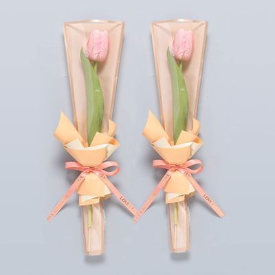 100 Pcs Clear Gold Edge Rose Packaging Bag Single Rose Packaging Bag, Waterproof Floral Wrapping Paper (Khaki)
