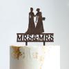 Lesbian Silhouette Wedding Cake Topper with Pet Mrs And Mrs Wedding Cake Topper Custom Wedding Cake Topper Marriage Equality Cake Topper Anniversary Cake Toppers Brown Wood, 6 Inch view 1