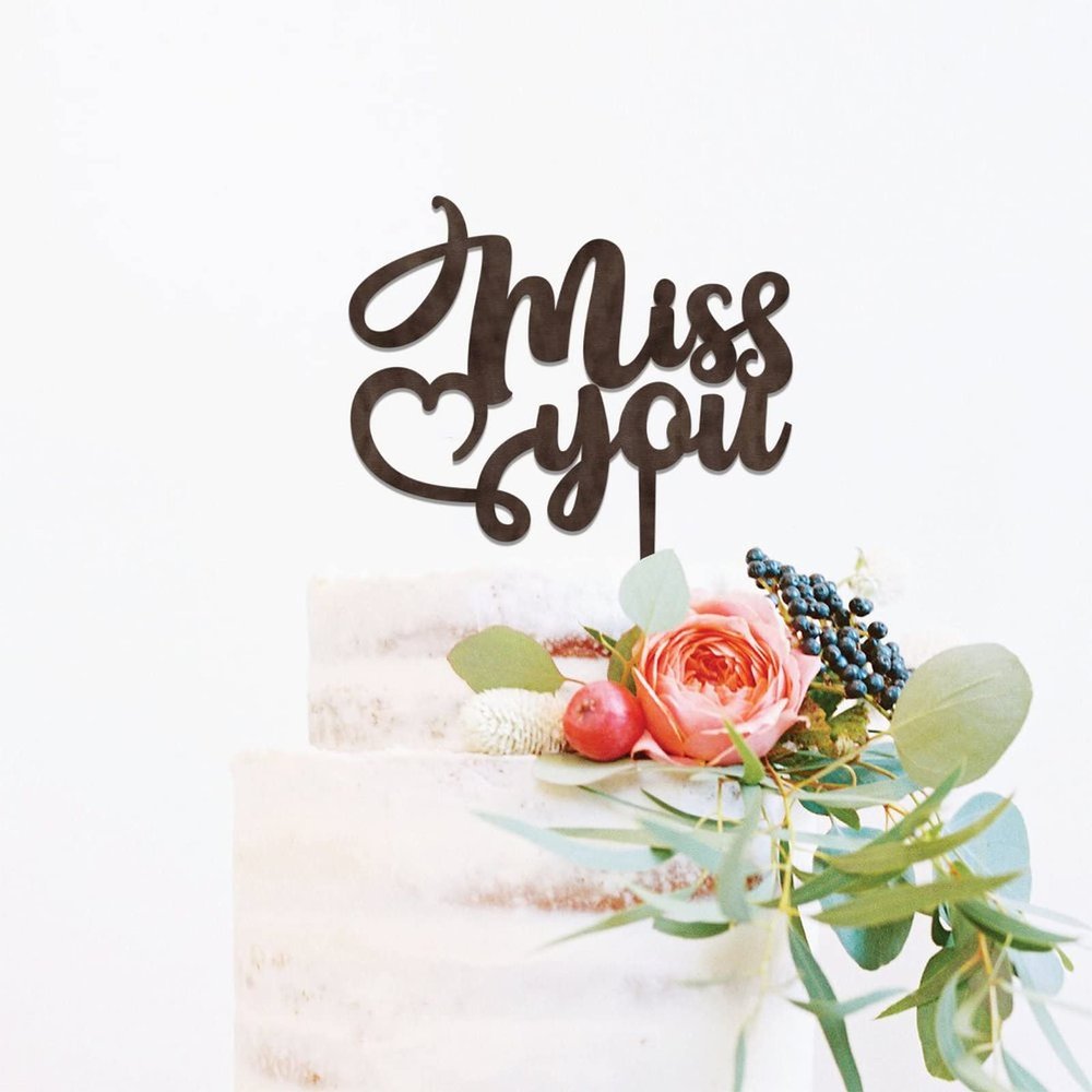 Miss You Brown Wood Wedding Cake Topper Mr And Mrs Cake Topper Gold Cake Topper for Wedding Personalized Wedding Cake Topper Script Cake Toppers for Wedding