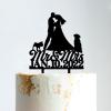 Mr And Mrs Cake Topper Bride And Groom with Pet Wedding Cake Topper Couple Silhouette Custom Cake Topper Personalized Name Funny Cake Toppers for Wedding Black Acrylic, 6 Inch view 1