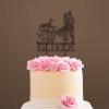 Personalized Mr And Mrs Cake Topper Bride And Groom with Pet Wedding Cake Topper Couple Silhouette Custom Cake Topper Rustic Wedding Cake Topper Brown Wood, 6 Inch view 4