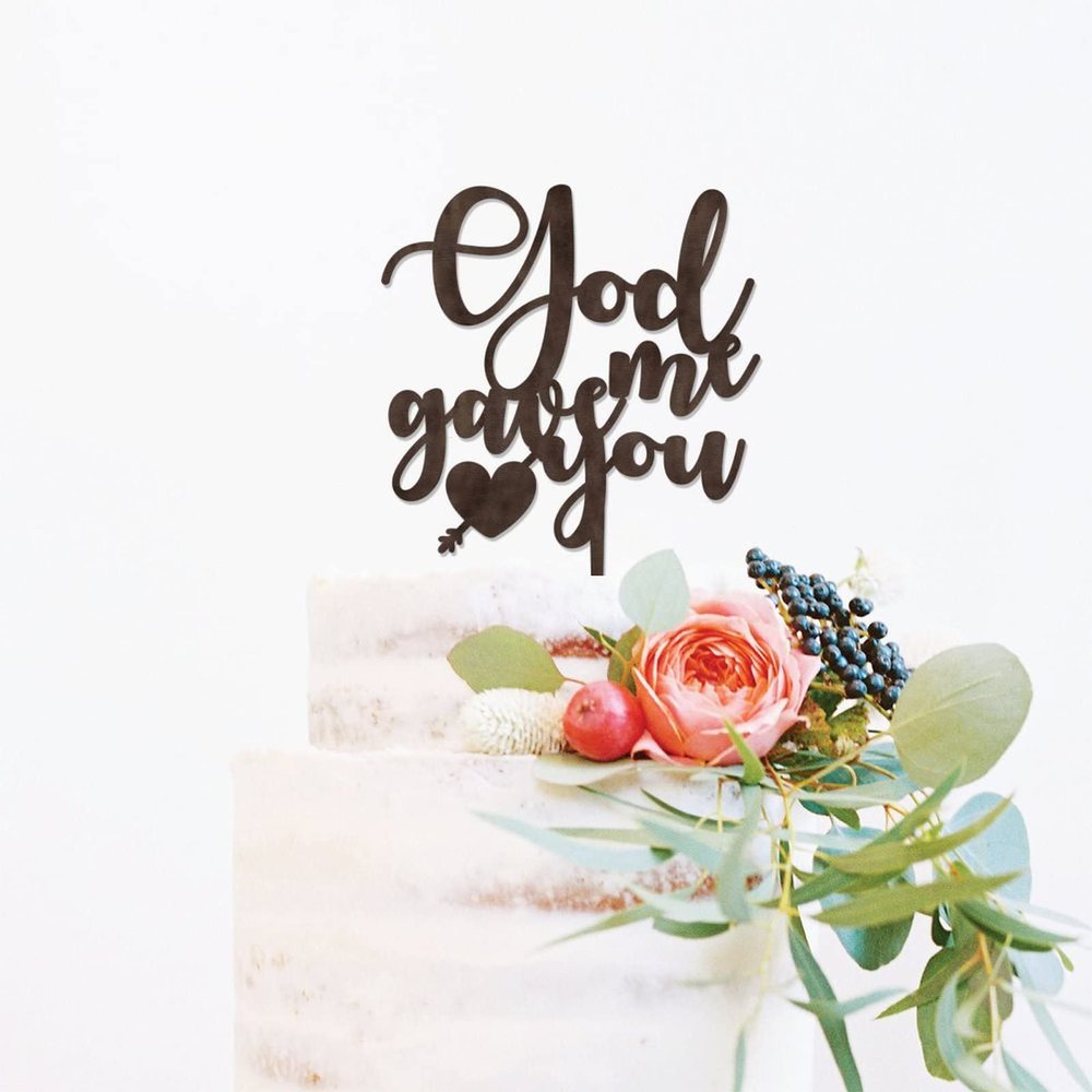 God Gave Me You Brown Wood Wedding Cake Topper Mr And Mrs Cake Topper Gold Monogram Wedding Cake Topper Personalized Custom Cake Topper Personalized Name Funny Cake Toppers for Wedding