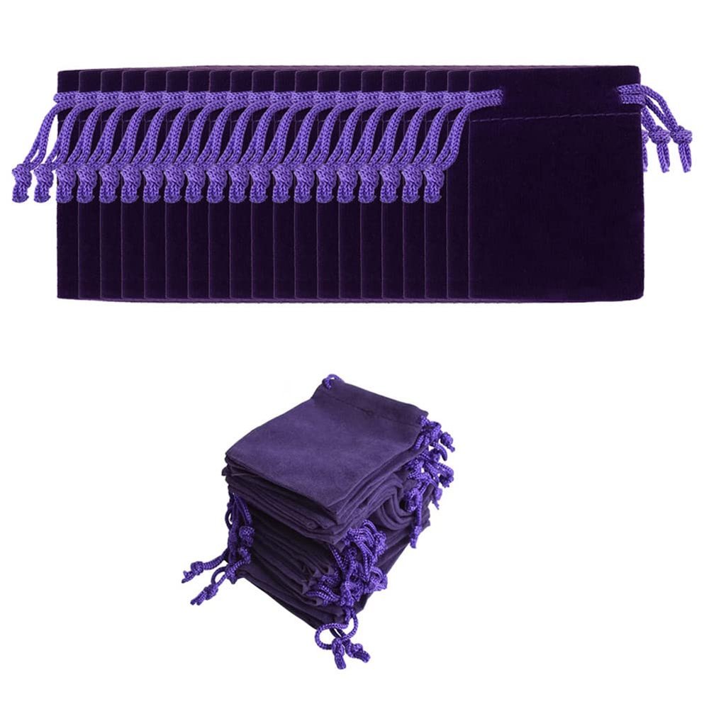 AKOAK 50 Pcs 7 x 9cm Velvet Drawstring Bag, Small Jewelry Gift Display Packaging Bag, Candy Gift Bag, Party Holiday Christmas/Wedding Gift Bag (Purple)