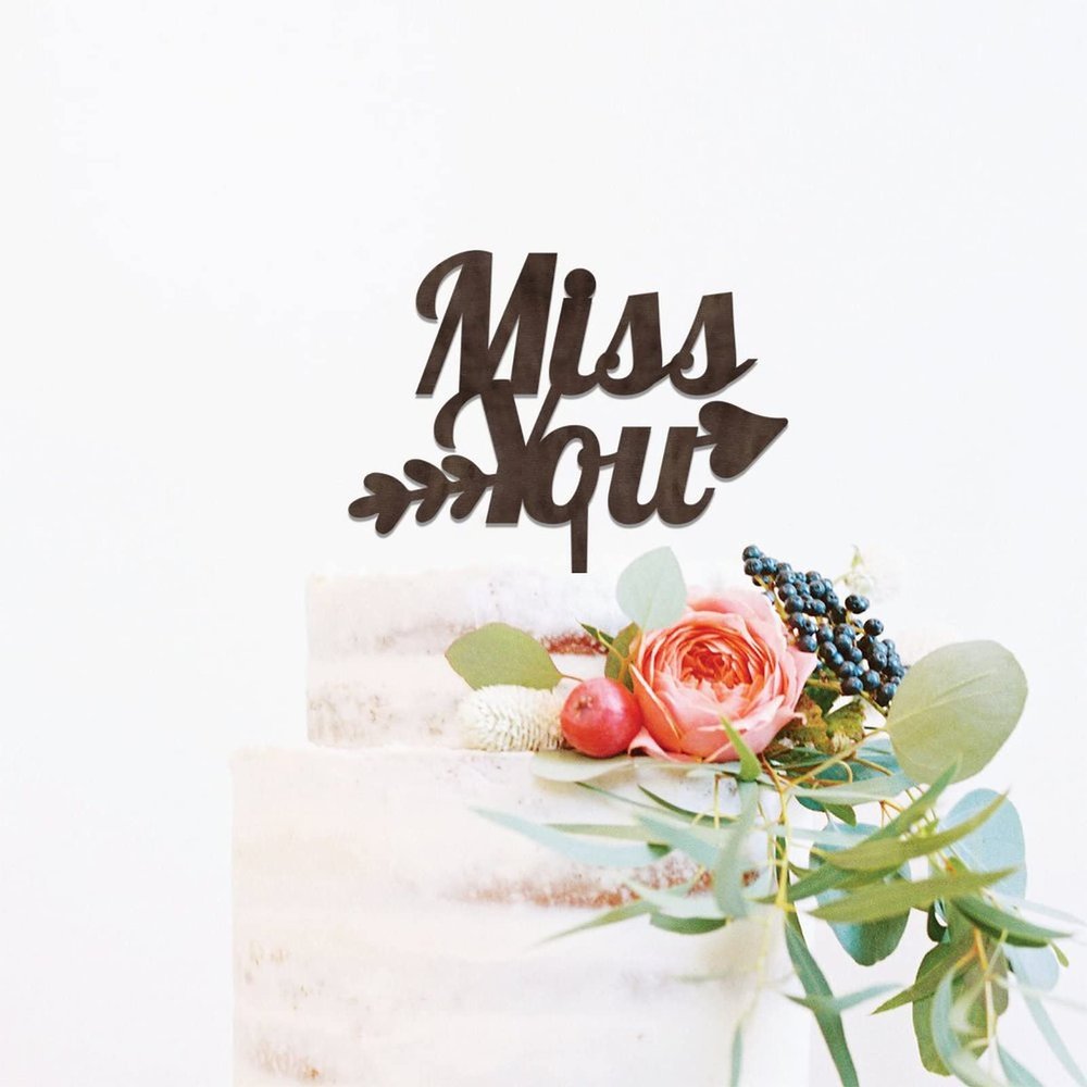 Miss You Brown Wood Wedding Cake Topper Mr & Mrs Wedding Cake Topper Gold Cake Topper for Wedding Personalized Wedding Cake Topper Funny Cake Toppers for Wedding