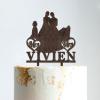 Stylish Lesbian Marriage Silhouette Wedding Cake Topper with Pet Mrs And Mrs Wedding Cake Topper Custom Wedding Cake Topper Marriage Cake Topper Funny Cake Toppers for Wedding Brown Wood, 6 Inch view 1