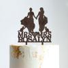 Lesbian Silhouette Wedding Cake Topper with Date with Pet Mrs And Mrs Wedding Cake Topper Custom Wedding Cake Topper Marriage Equality Cake Topper Anniversary Baptism Cake Topper Brown Wood, 6 Inch view 1