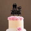Gay Silhouette Cake Topper with Pet Mr & Mr Rustic Wreath Couple's Names Cake Topper Custom Wedding Cake Topper Groom And Groom Wedding Topper Anniversary Baptism Cake Topper Black Acrylic, 6 Inch view 4