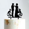 Mr & Mrs Rustic Wreath Couple's Names Cake Topper Bride And Groom with Pet Wedding Cake Topper Couple Silhouette Custom Wedding Cake Topper Cake Topper Wedding Black Acrylic, 6 Inch view 1