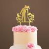 Personalized Mr And Mrs Cake Topper Bride And Groom with Pet Wedding Cake Topper Couple Silhouette Personalized Wedding Cake Topper Anniversary Baptism Cake Topper Gold Glitter Wood, 6 Inch view 1