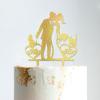 Personalized Mr And Mrs Cake Topper Bride And Groom with Pet Wedding Cake Topper Couple Silhouette Personalized Wedding Cake Topper Anniversary Baptism Cake Topper Gold Glitter Wood, 6 Inch view 4