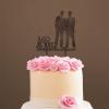 Gay Silhouette Wedding Cake Topper with Date with Pet Mr. & Mr. Wedding Cake Topper Custom Wedding Cake Topper Two Names Topper Script Cake Toppers for Wedding Brown Wood, 6 Inch view 4