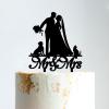 Custom Mr Mrs Cake Topper Bride And Groom with Pet Wedding Cake Topper Couple Silhouette Custom Wedding Cake Topper Rustic Wedding Cake Topper Black Acrylic, 6 Inch view 1