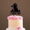 Custom Mr Mrs Cake Topper Bride And Groom with Pet Wedding Cake Topper Couple Silhouette Custom Wedding Cake Topper Rustic Wedding Cake Topper Black Acrylic, 6 Inch view 4