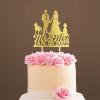 Mr & Mrs Wedding Cake Topper Bride And Groom with Pet Wedding Cake Topper Couple Silhouette Family Wedding Cake Topper Script Cake Toppers for Wedding Gold Glitter Wood, 6 Inch view 1