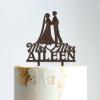 Lesbian Silhouette Wedding Cake Topper with Date with Pet Mrs And Mrs Wedding Cake Topper Personalized Wedding Cake Topper Same Sex Wedding Cake Topper Anniversary Cake Toppers Brown Wood, 6 Inch view 1