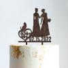 Lesbian Silhouette Wedding Cake Topper with Date with Pet Mrs. & Mrs. Wedding Cake Topper Custom Wedding Cake Topper Bride and Bride Same Sex Wedding Topper Brown Wood, 6 Inch view 1