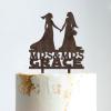 Lesbian Marriage Lesbian Couple Silhouette Cake Topper with Pet Mrs And Mrs Lesbian Wedding Cake Topper For Two Woman Personalized Wedding Cake Topper Same Sex Wedding Cake Topper Brown Wood, 6 Inch view 1