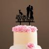 Personalized Mr And Mrs Cake Topper Bride And Groom with Pet Wedding Cake Topper Couple Silhouette Personalized Wedding Cake Topper Rustic Wreath Cake Topper Black Acrylic, 6 Inch view 4