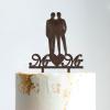 Gay Silhouette Wedding Cake Topper with Pet Mr And Mr Cake Toppers for Wedding Personalized Cake Topper Groom And Groom Same Sex Wedding Topper Rustic Wedding Cake Topper Brown Wood, 6 Inch view 1